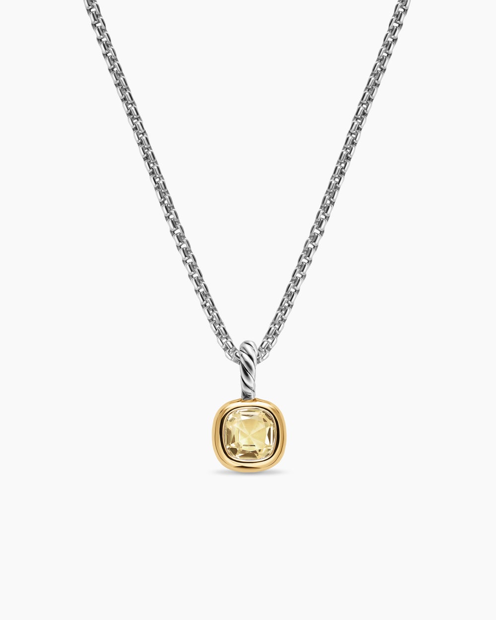 Mini amulette taille coussin en argent sterling avec or jaune 14 carats et citrine champagne, 5,5 mm femmes