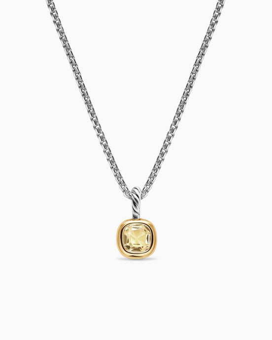 Mini Cushion Cut Amulet in Sterling Silver with 14K Yellow Gold and Champagne Citrine, 5.5mm