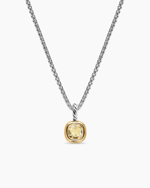 Womens Mini Cushion Cut Amulet in Sterling Silver with 14K Yellow Gold and Champagne Citrine, 5.5mm