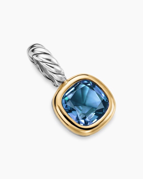 Womens Mini Cushion Cut Amulet in Sterling Silver with 14K Yellow Gold and Hampton Blue Topaz, 5.5mm