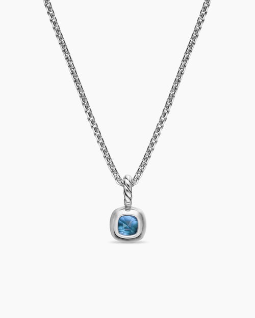 Womens Mini Cushion Cut Amulet in Sterling Silver with 14K Yellow Gold and Hampton Blue Topaz, 5.5mm