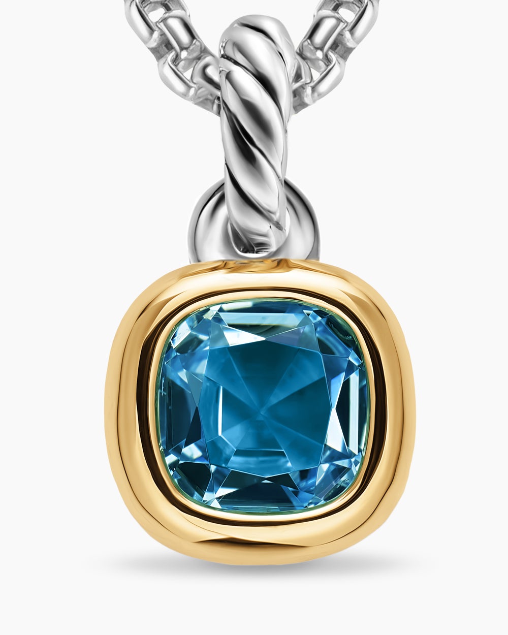 Mini amulette taille coussin en argent sterling avec or jaune 14 carats et topaze bleu Hampton, 5,5 mm femmes