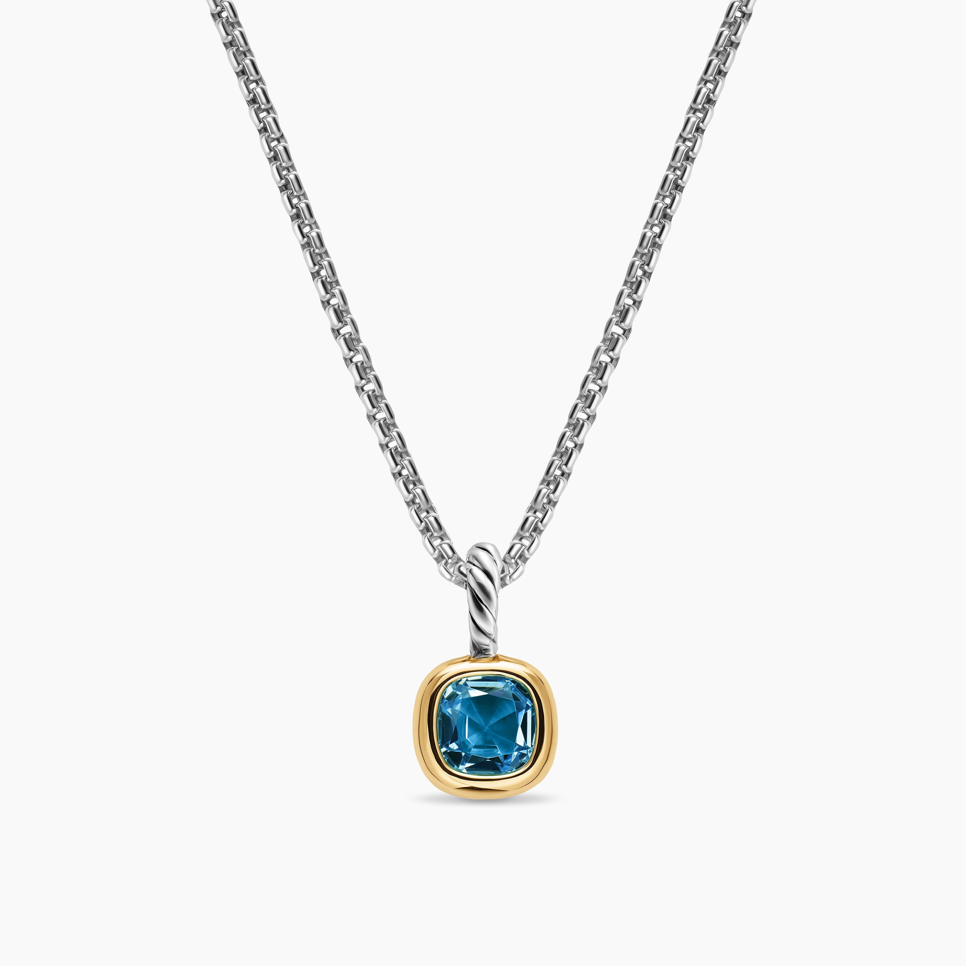 Mini amulette taille coussin en argent sterling avec or jaune 14 carats et topaze bleu Hampton, 5,5 mm femmes 