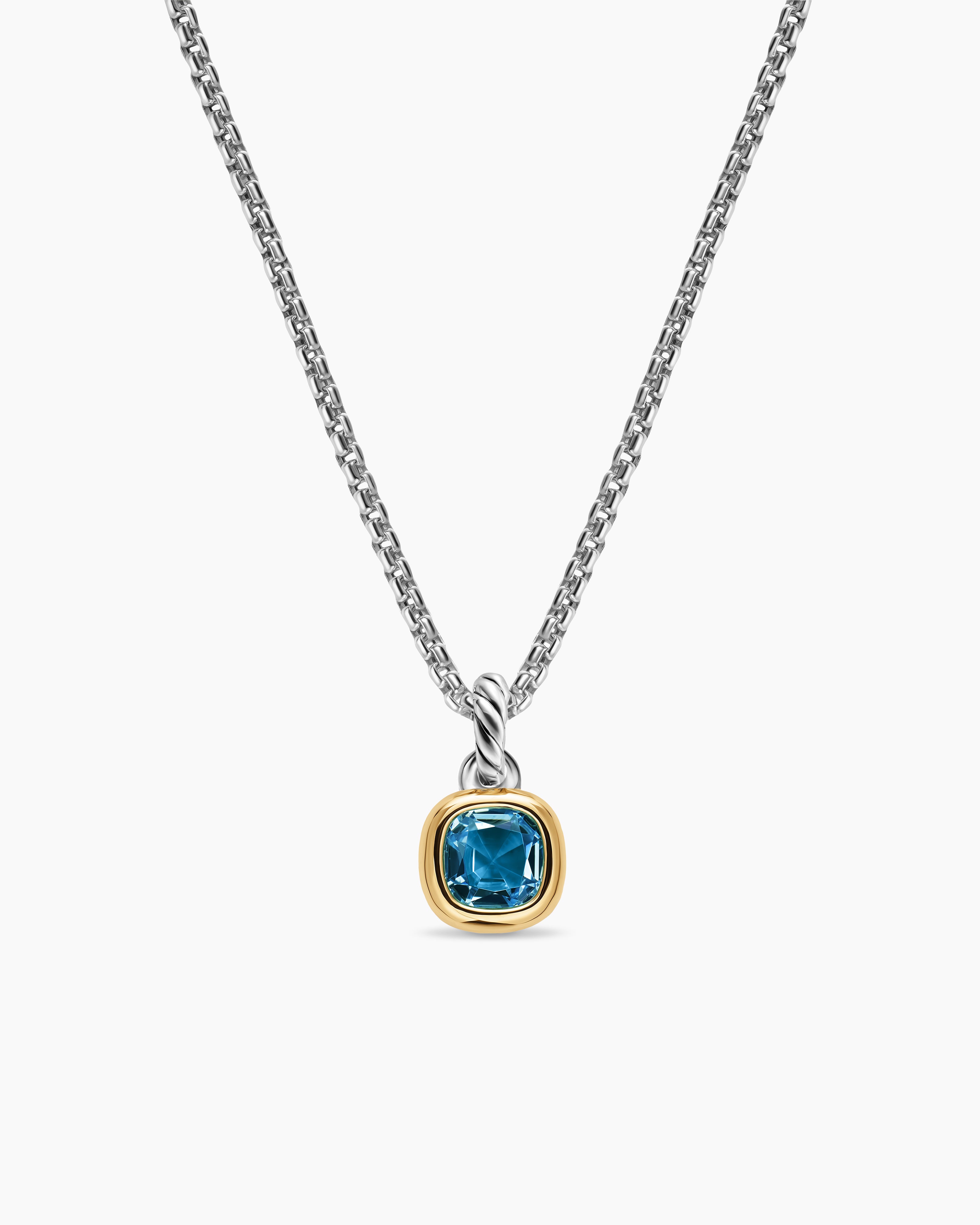Mini amulette taille coussin en argent sterling avec or jaune 14 carats et topaze bleu Hampton, 5,5 mm femmes 