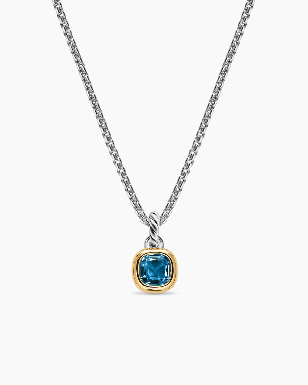 Mini amulette taille coussin en argent sterling avec or jaune 14 carats et topaze bleu Hampton, 5,5 mm femmes