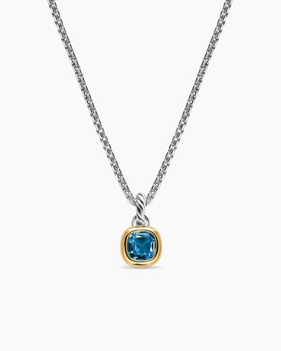 Mini Cushion Cut Amulet in Sterling Silver with 14K Yellow Gold and Hampton Blue Topaz, 5.5mm