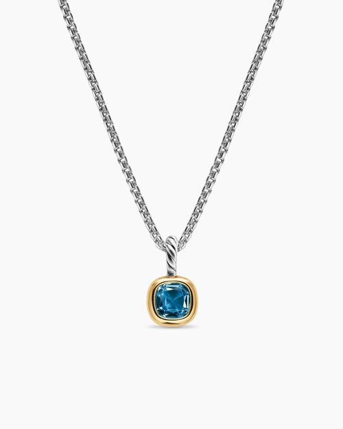 Womens Mini Cushion Cut Amulet in Sterling Silver with 14K Yellow Gold and Hampton Blue Topaz, 5.5mm