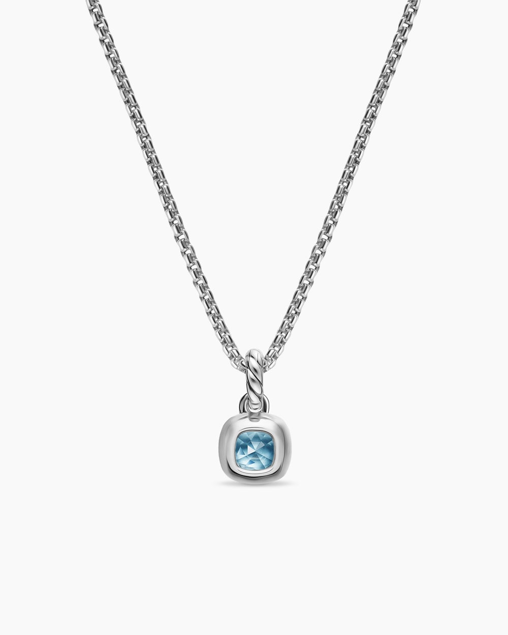 Womens Mini Cushion Cut Amulet in Sterling Silver with 14K Yellow Gold and Sky Blue Topaz, 5.5mm