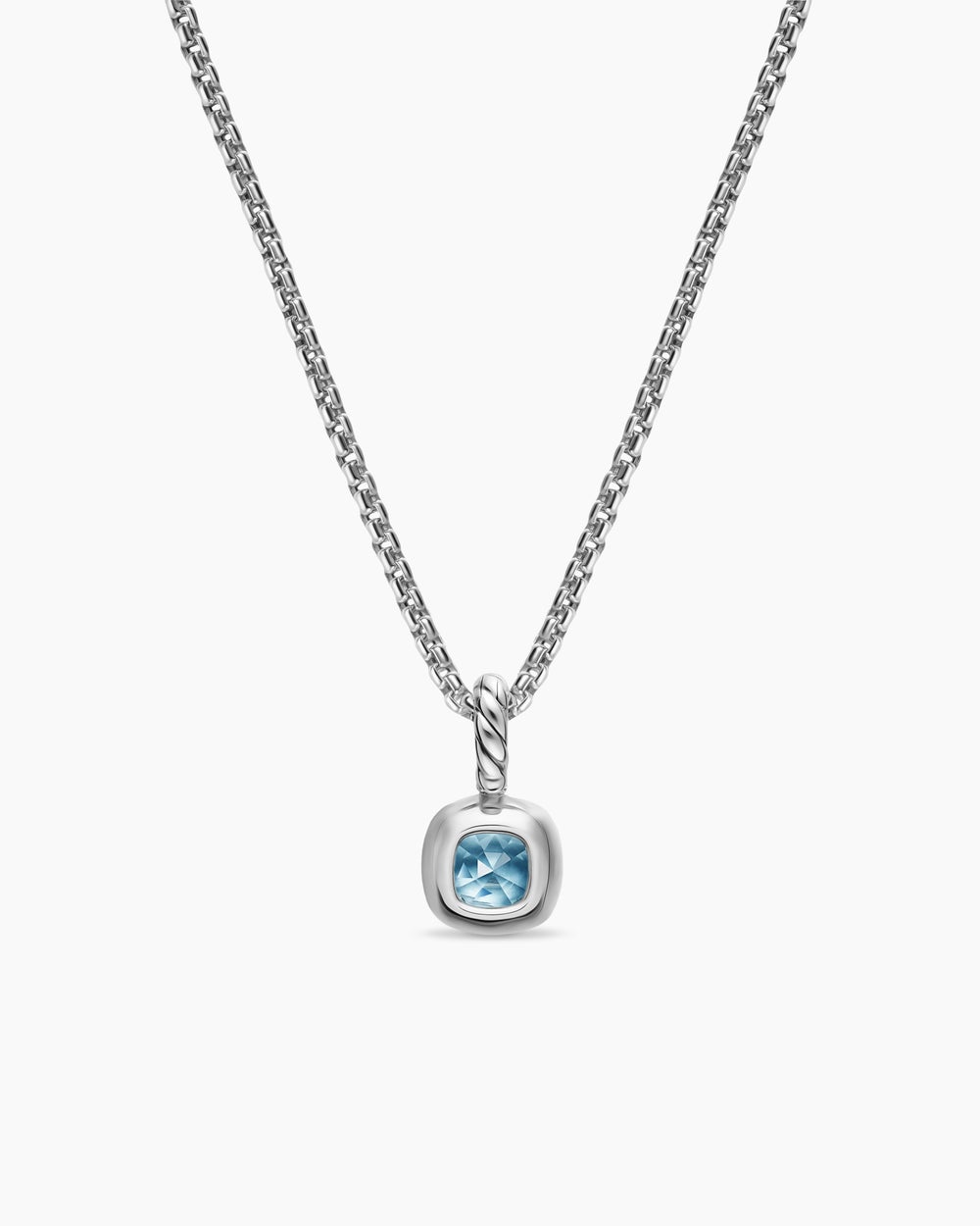 Womens Mini Cushion Cut Amulet in Sterling Silver with 14K Yellow Gold and Sky Blue Topaz, 5.5mm