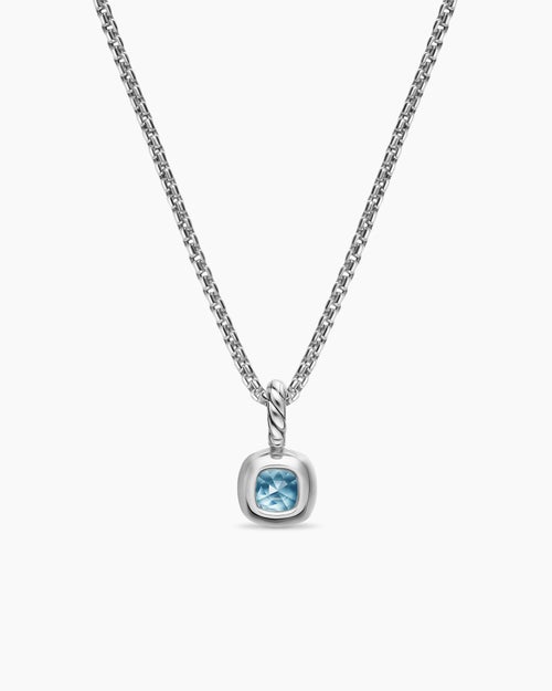 Womens Mini Cushion Cut Amulet in Sterling Silver with 14K Yellow Gold and Sky Blue Topaz, 5.5mm