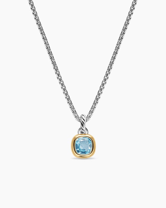Mini Cushion Cut Amulet in Sterling Silver with 14K Yellow Gold and Sky Blue Topaz, 5.5mm