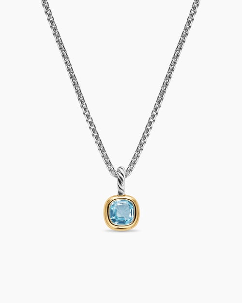Womens Mini Cushion Cut Amulet in Sterling Silver with 14K Yellow Gold and Sky Blue Topaz, 5.5mm