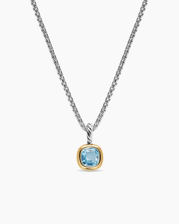 Mini Cushion Cut Amulet in Sterling Silver with 14K Yellow Gold and Sky Blue Topaz, 5.5mm