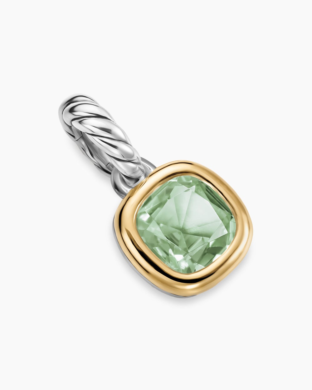 Womens Mini Cushion Cut Amulet in Sterling Silver with 14K Yellow Gold and Prasiolite, 5.5mm