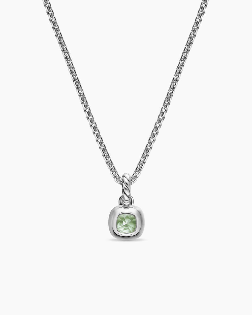 Womens Mini Cushion Cut Amulet in Sterling Silver with 14K Yellow Gold and Prasiolite, 5.5mm