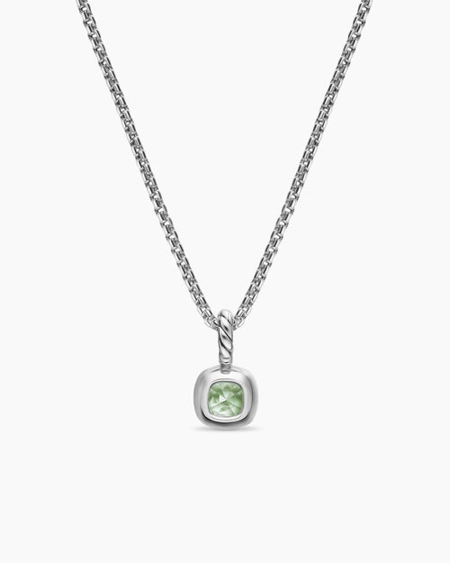 Womens Mini Cushion Cut Amulet in Sterling Silver with 14K Yellow Gold and Prasiolite, 5.5mm