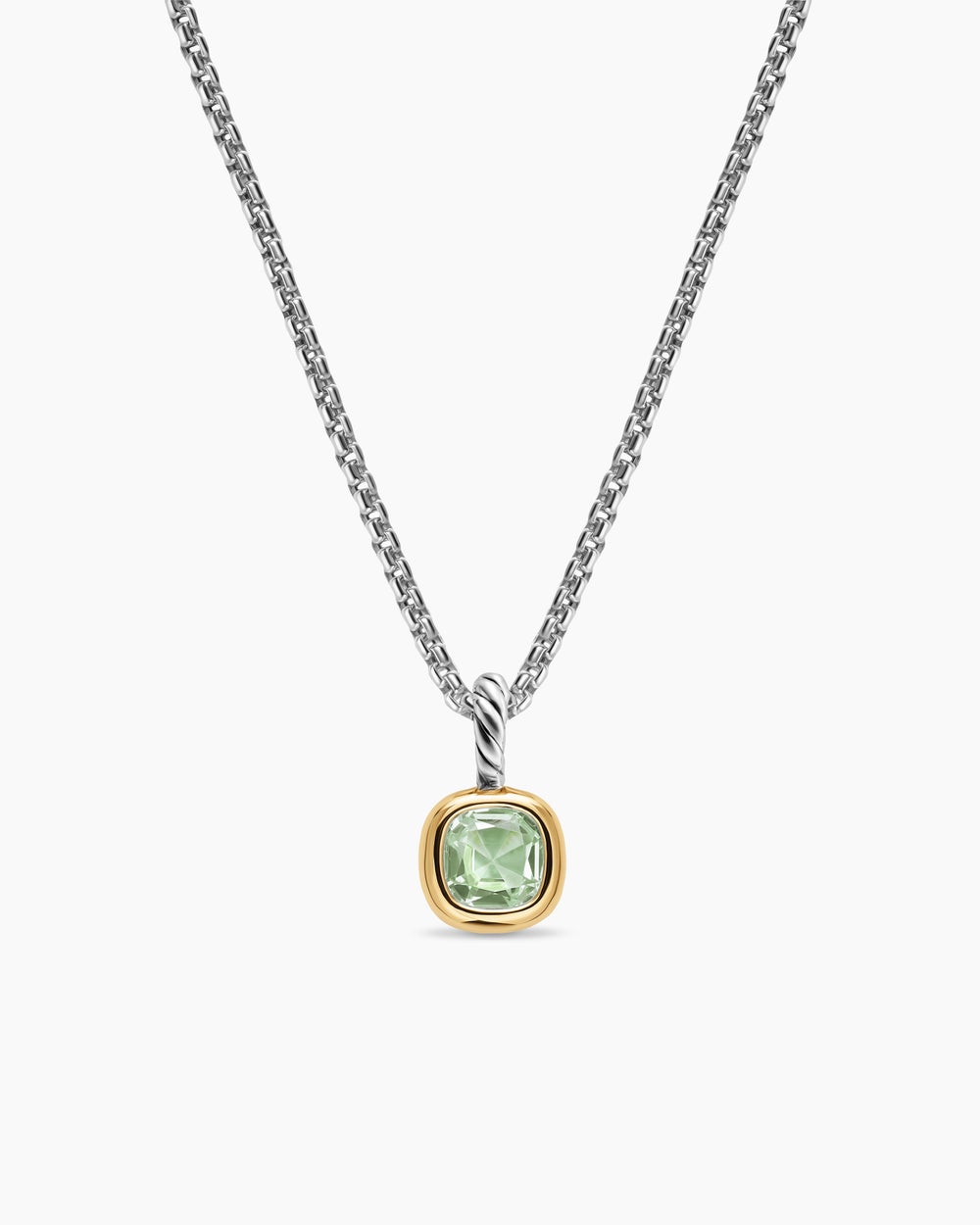 Mini Cushion Cut Amulet Sterling Silver with 14K Yellow Gold and Prasiolite, 5.5mm