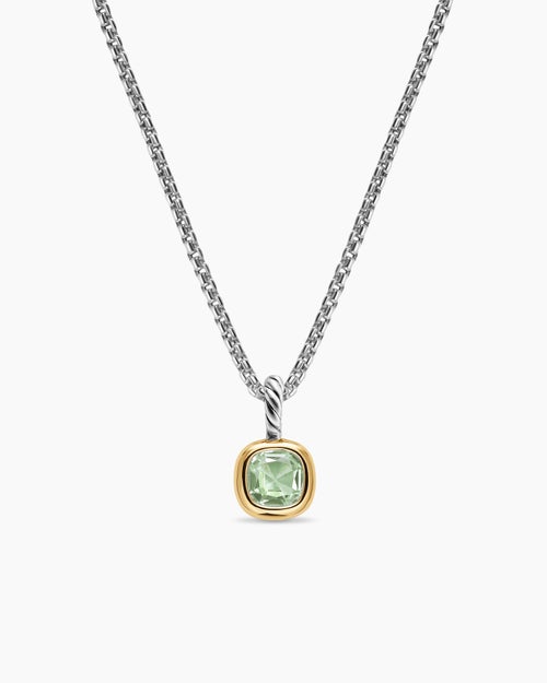 Womens Mini Cushion Cut Amulet in Sterling Silver with 14K Yellow Gold and Prasiolite, 5.5mm