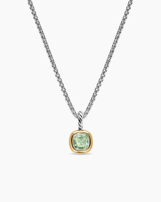 Mini Cushion Cut Amulet in Sterling Silver with 14K Yellow Gold and Prasiolite, 5.5mm