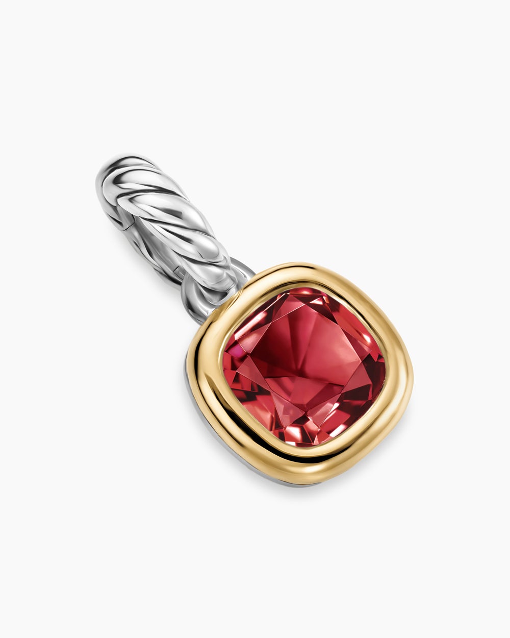 Womens Mini Cushion Cut Amulet in Sterling Silver with 14K Yellow Gold and Rhodolite Garnet, 5.5mm