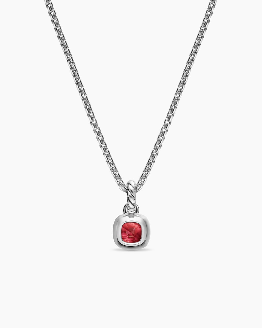 Womens Mini Cushion Cut Amulet in Sterling Silver with 14K Yellow Gold and Rhodolite Garnet, 5.5mm