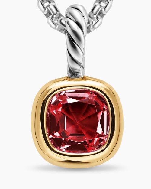 Womens Mini Cushion Cut Amulet in Sterling Silver with 14K Yellow Gold and Rhodolite Garnet, 5.5mm