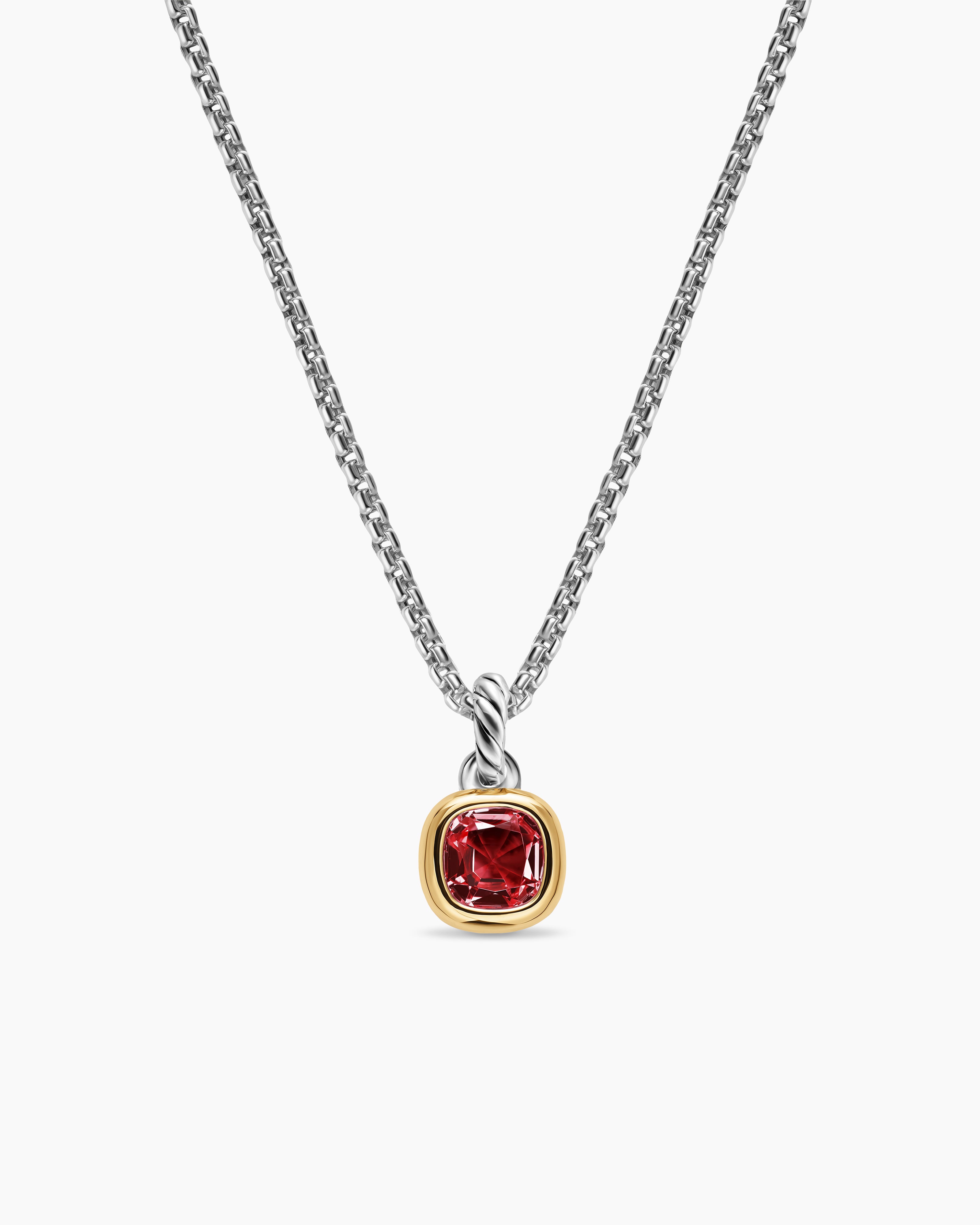 Womens Mini Cushion Cut Amulet in Sterling Silver with 14K Yellow Gold and Rhodolite Garnet, 5.5mm