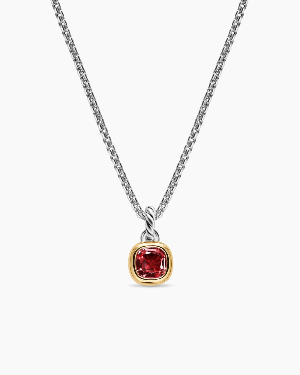 Womens Mini Cushion Cut Amulet in Sterling Silver with 14K Yellow Gold and Rhodolite Garnet, 5.5mm