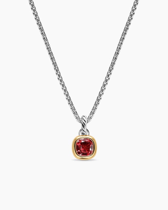 Mini Cushion Cut Amulet in Sterling Silver with 14K Yellow Gold and Rhodolite Garnet, 5.5mm