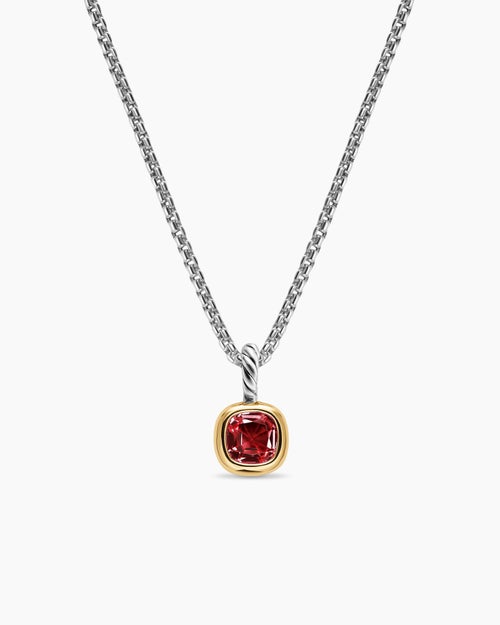 Womens Mini Cushion Cut Amulet in Sterling Silver with 14K Yellow Gold and Rhodolite Garnet, 5.5mm