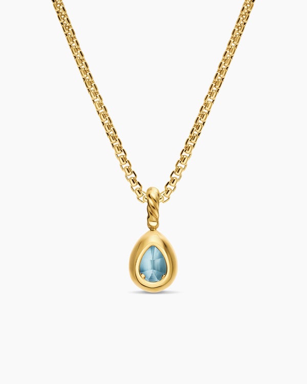 Mini Pear Cut Amulet in 18ct Yellow Gold with Sky Blue Topaz, 11mm