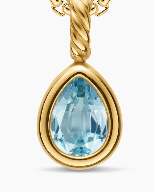 Womens Mini Pear Cut Amulet in 18K Yellow Gold with Sky Blue Topaz, 11mm