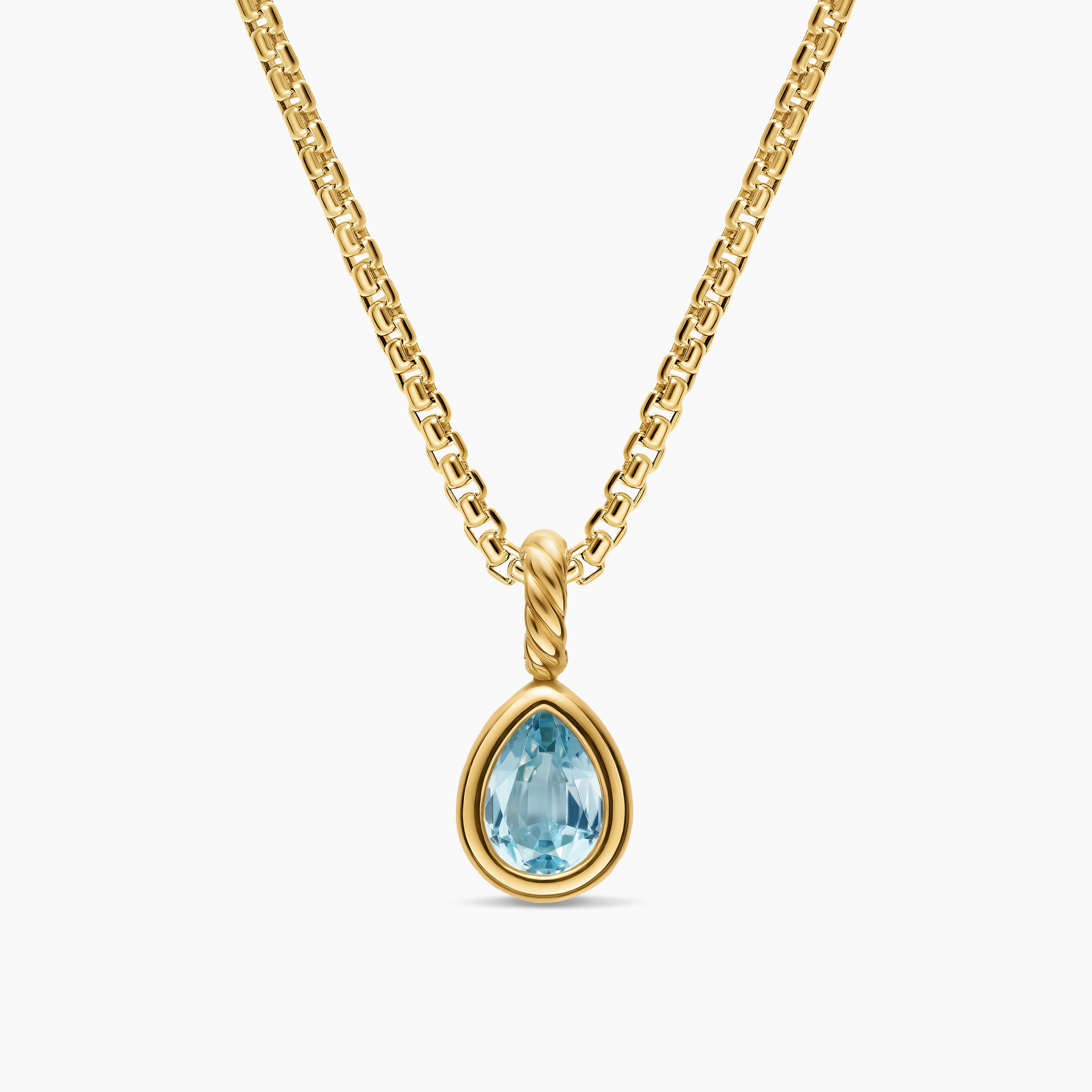 Womens Mini Pear Cut Amulet in 18K Yellow Gold with Sky Blue Topaz, 11mm