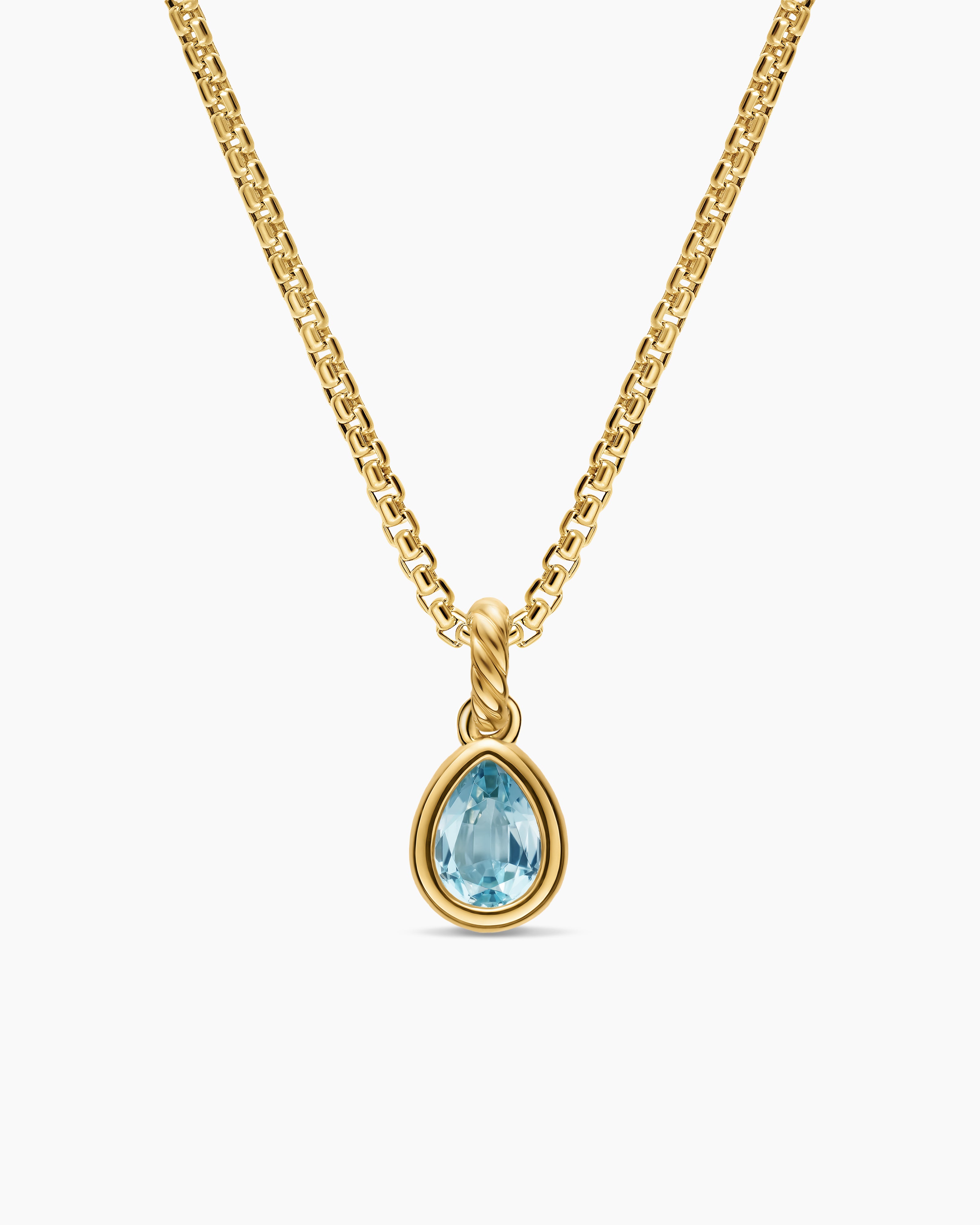 Womens Mini Pear Cut Amulet in 18K Yellow Gold with Sky Blue Topaz, 11mm