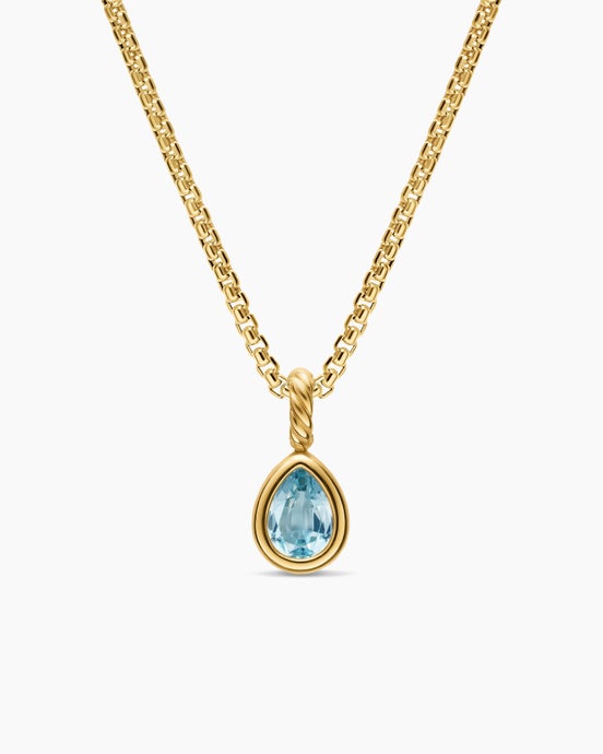 Mini Pear Cut Amulet in 18K Yellow Gold with Sky Blue Topaz, 11mm