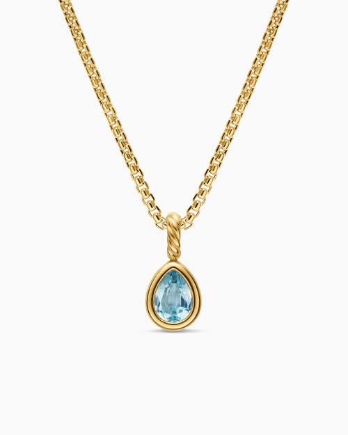 Womens Mini Pear Cut Amulet in 18K Yellow Gold with Sky Blue Topaz, 11mm