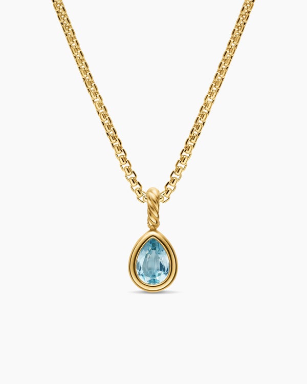 Mini Pear Cut Amulet in 18ct Yellow Gold with Sky Blue Topaz, 11mm
