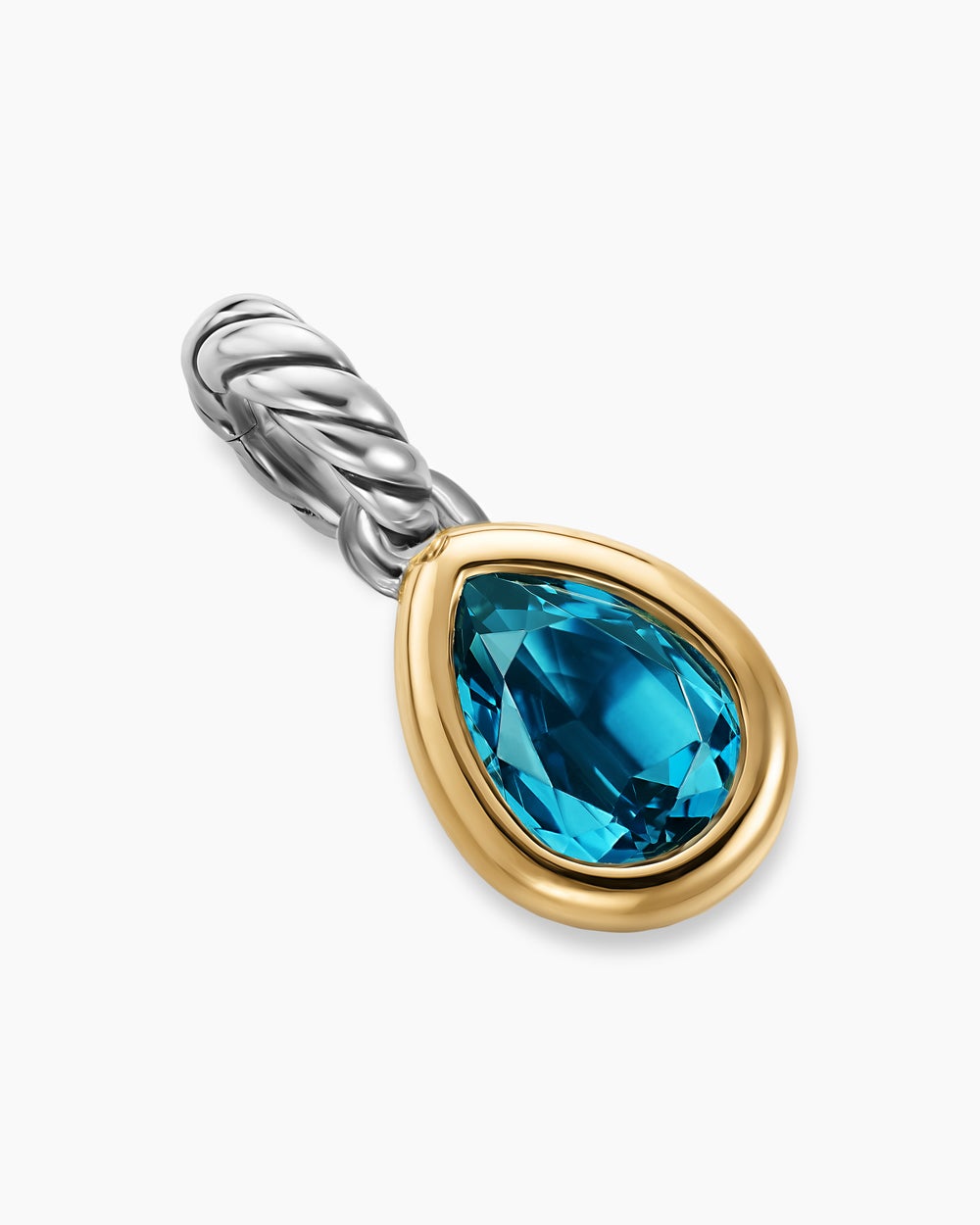 Womens Mini Pear Cut Amulet in Sterling Silver with 14K Yellow Gold and Hampton Blue Topaz, 11mm