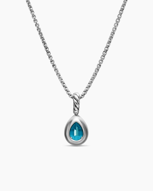 Womens Mini Pear Cut Amulet in Sterling Silver with 14K Yellow Gold and Hampton Blue Topaz, 11mm