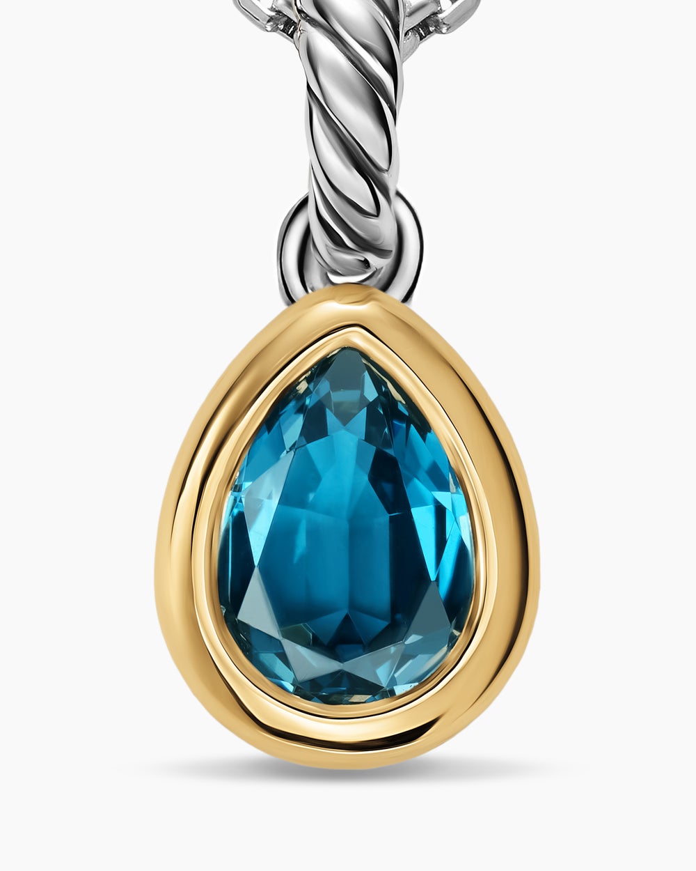 Womens Mini Pear Cut Amulet in Sterling Silver with 14K Yellow Gold and Hampton Blue Topaz, 11mm