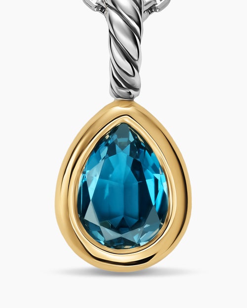 Womens Mini Pear Cut Amulet in Sterling Silver with 14K Yellow Gold and Hampton Blue Topaz, 11mm