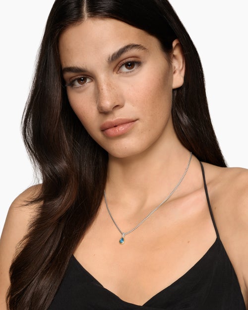 Womens Mini Pear Cut Amulet in Sterling Silver with 14K Yellow Gold and Hampton Blue Topaz, 11mm