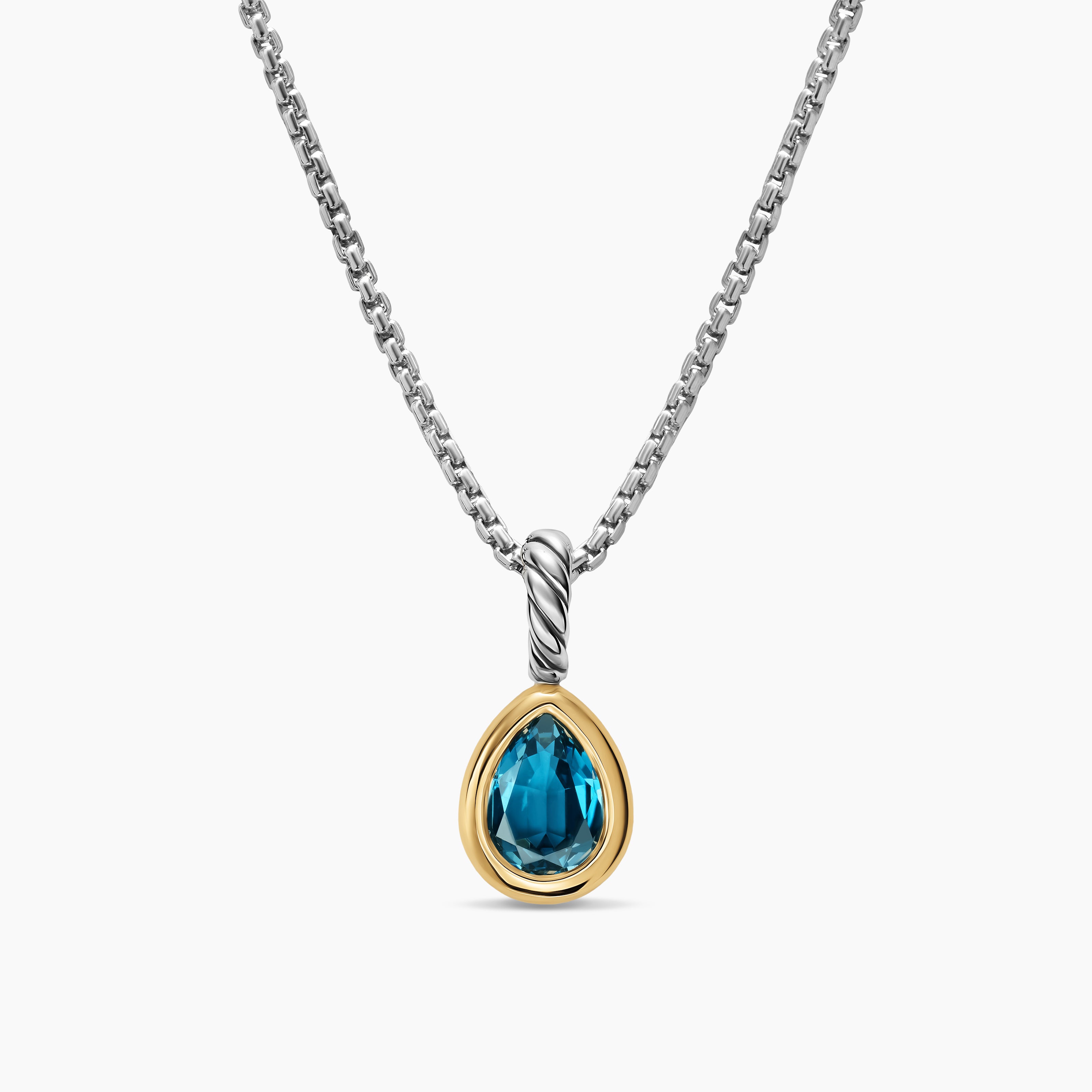 Womens Mini Pear Cut Amulet in Sterling Silver with 14K Yellow Gold and Hampton Blue Topaz, 11mm