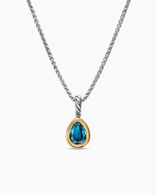 Womens Mini Pear Cut Amulet in Sterling Silver with 14K Yellow Gold and Hampton Blue Topaz, 11mm