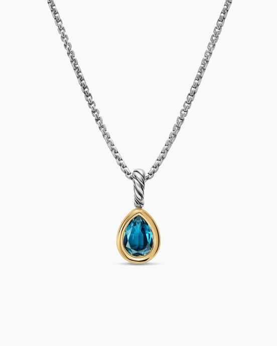 Mini Pear Cut Amulet in Sterling Silver with 14K Yellow Gold and Hampton Blue Topaz, 11mm