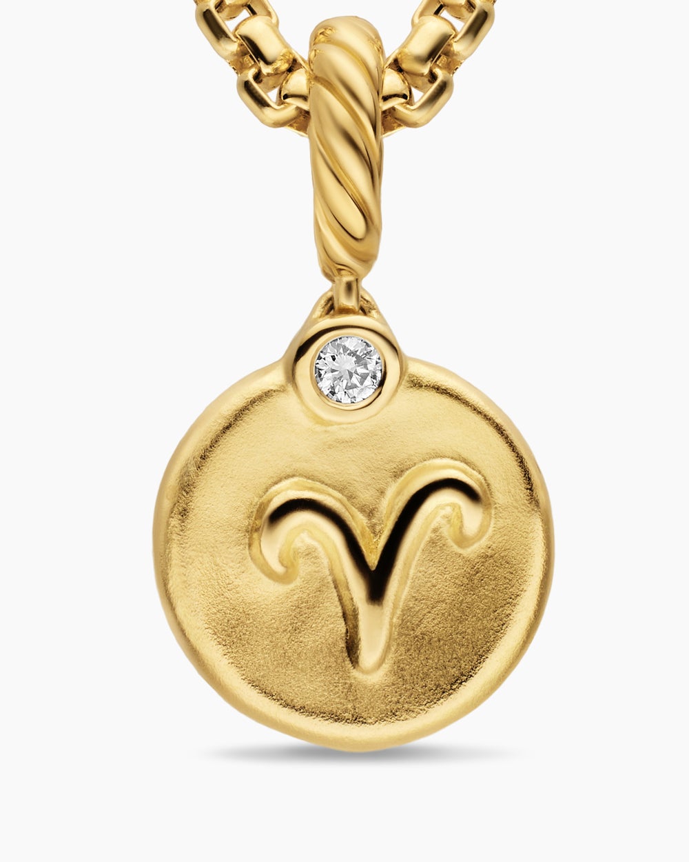 Womens Petite Aries Amulet in 18K Yellow Gold with Diamond, 10.4mm