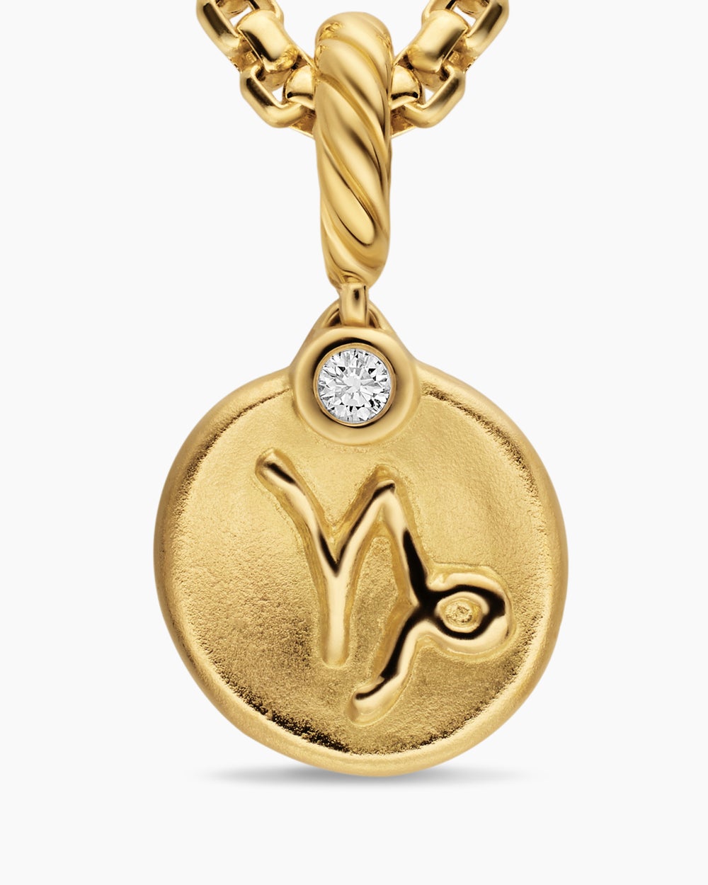 Womens Petite Capricorn Amulet in 18K Yellow Gold with Diamond, 10.4mm