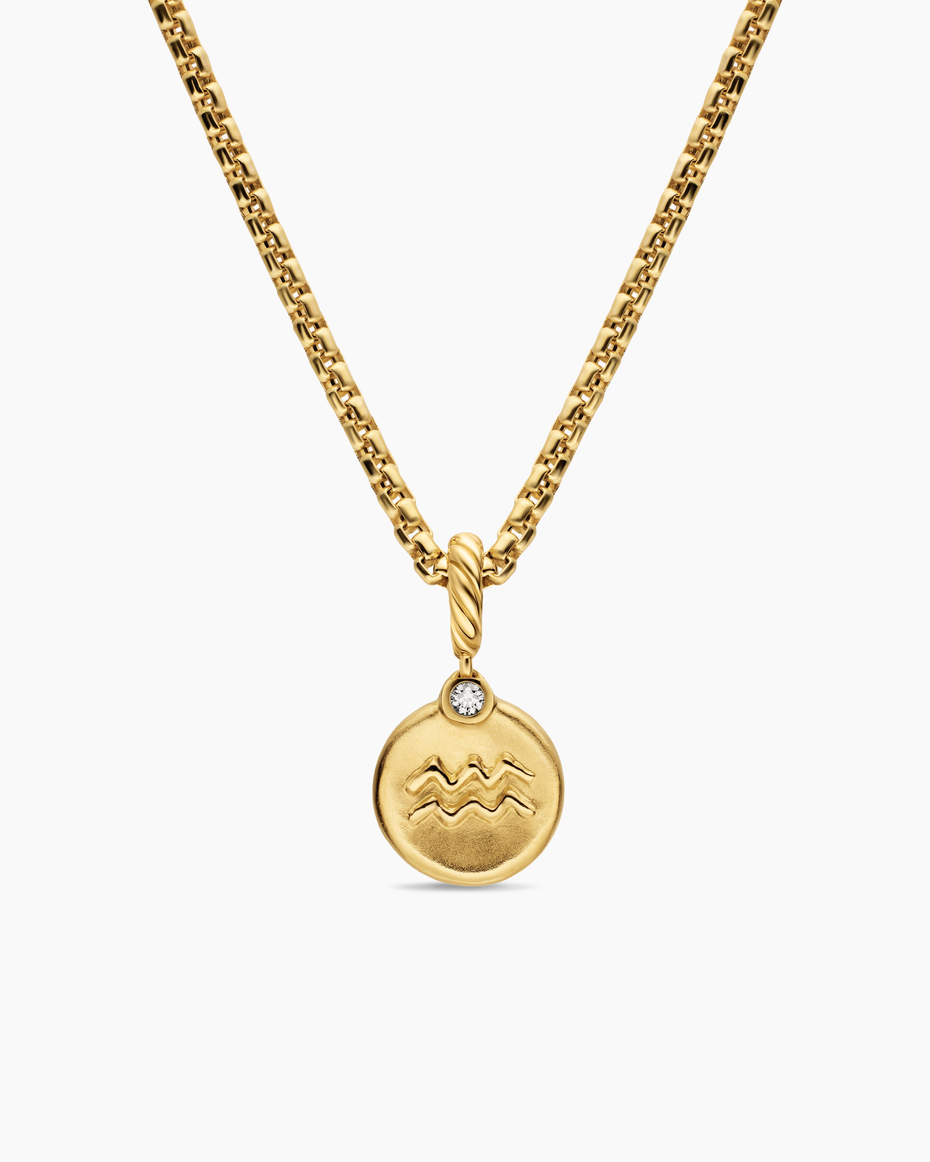 Womens Petite Aquarius Amulet in 18K Yellow Gold with Diamond, 10.4mm