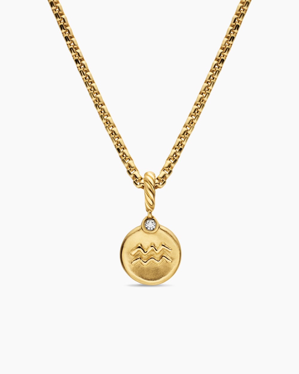 Womens Petite Aquarius Amulet in 18K Yellow Gold with Diamond, 10.4mm