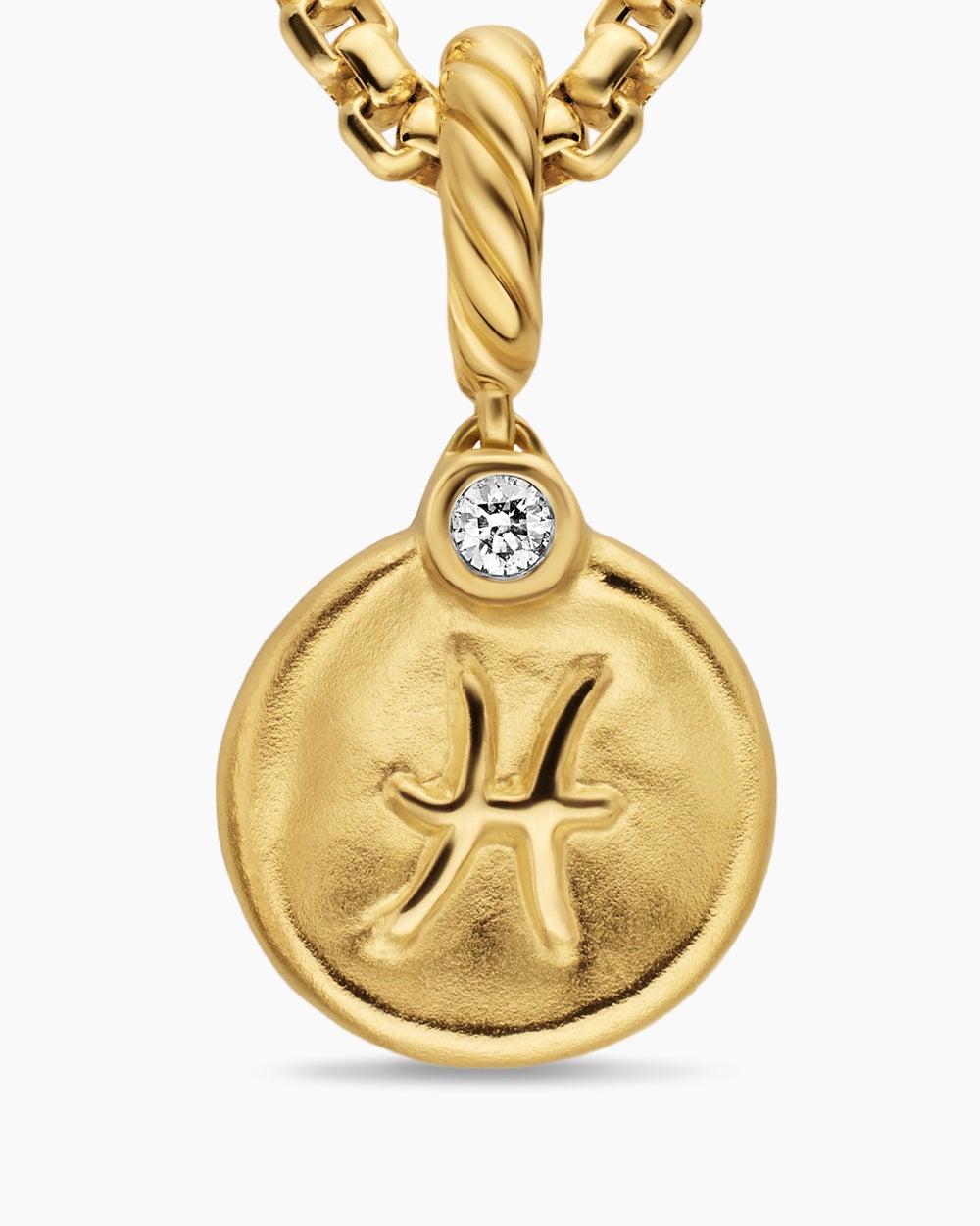 Womens Petite Pisces Amulet in 18K Yellow Gold with Diamond, 10.4mm